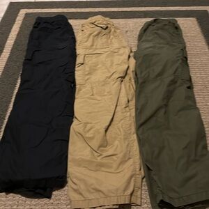 3 pairs, Gap Kids cargo pants size 12. Khaki, green, and black.